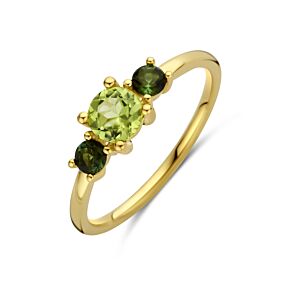 ring peridot en groen toermalijn