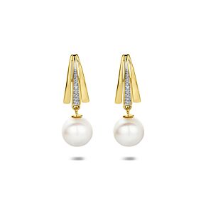stekeroorringen parel en diamant 0.045ct (2x 0.225ct) h si 24 mm