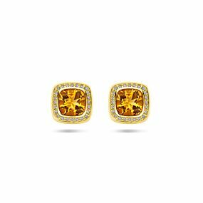 oorknoppen citrien en diamant 0.15ct (2x 0.075ct) h si halo