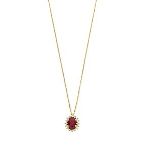 collier robijn en diamant 0.12ct h si 41 - 43 - 45 cm halo