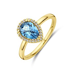 ring london blue topaas en diamant 0.08ct h si halo