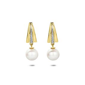 stekeroorringen parel en diamant 0.045ct (2x 0.225ct) h si 24 mm