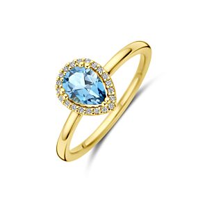 ring london blue topaas en diamant 0.06ct h si halo